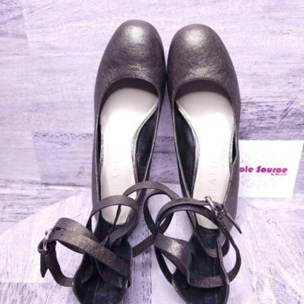 1. State Makal Ankle Strap Block Heel Pump Metallic Pewter Women's sz 6 NEW - Picture 3 of 7